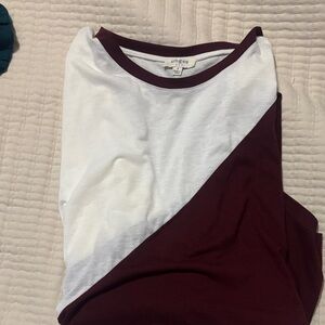 Umgee Maroon and White Diagonal Colorblock Tee